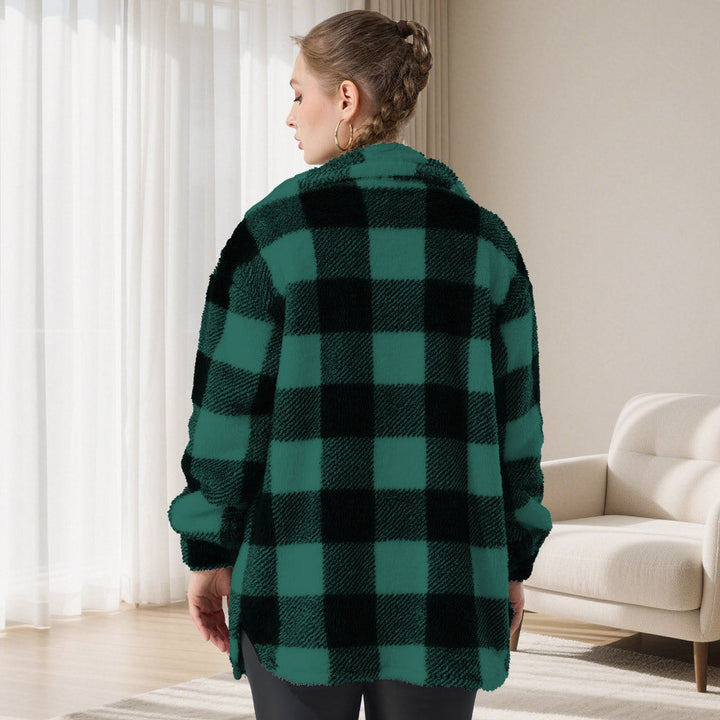 Dam oversized Teddy Shirt jacka med Check mönster