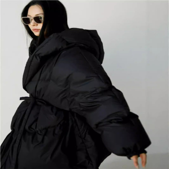 Dam oversized vadderad vinterjacka med XXL huva och Drawstring Waistband