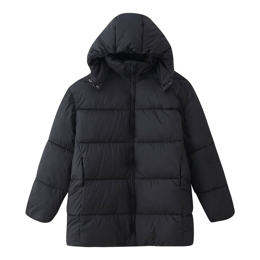 Dam Oversized Vadderad Kappa med Huva och Quiltad Termisk Filling