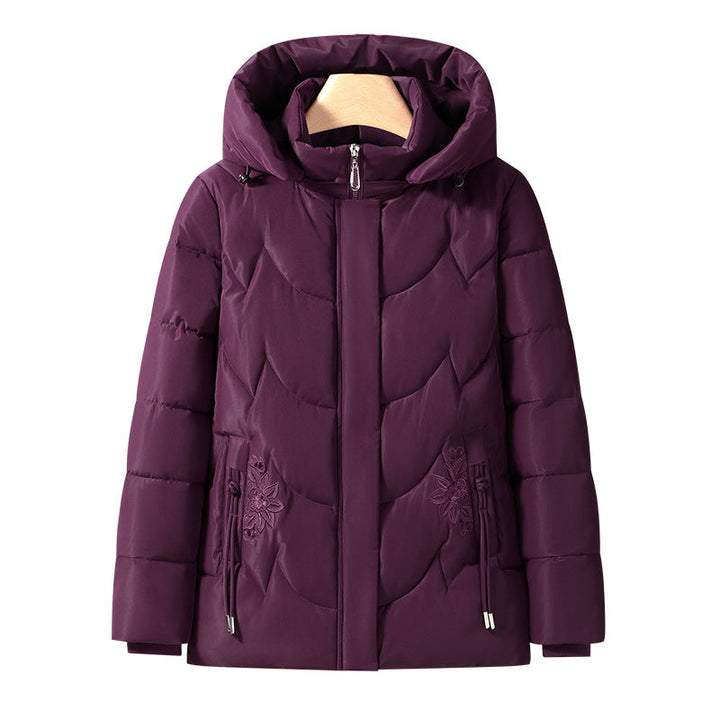 Dam quiltad thermo outdoorjacka med ergonomic huva och floral pocket embroidery