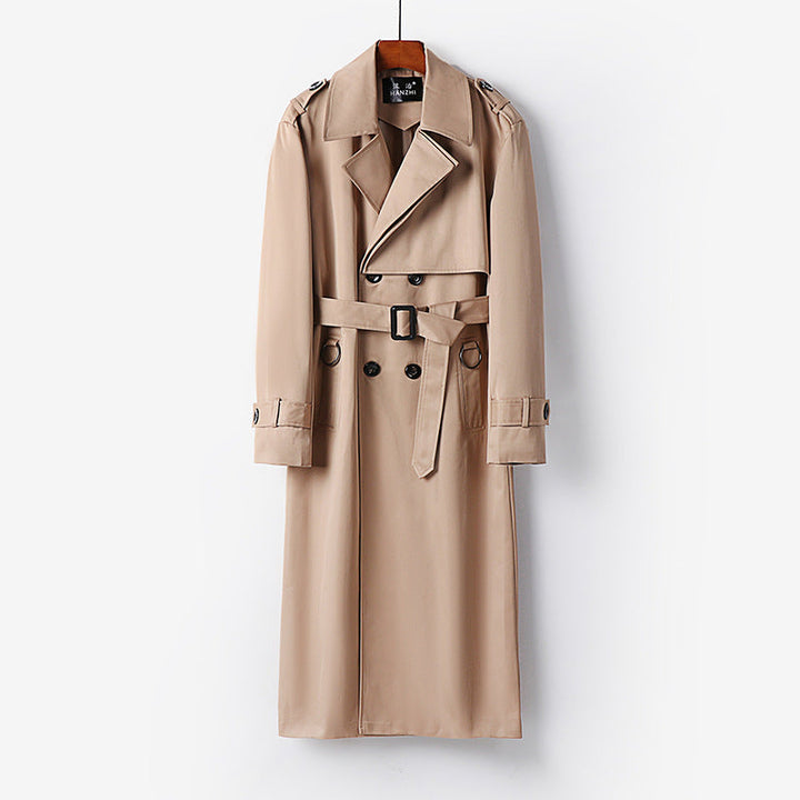 Herr Elegant Ankle-Length Trench Kappa med Dold Knappslå och Midja Bälte