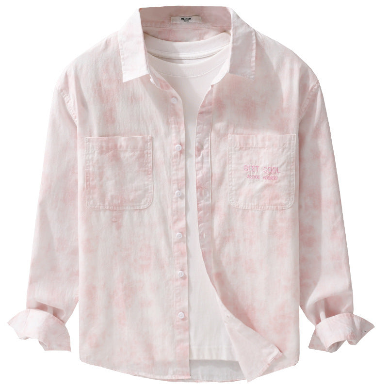 Herr Lätt Bomull Overshirt med Diskret Tie-Dye Look, Bröstfickor och Avslappnad Passform