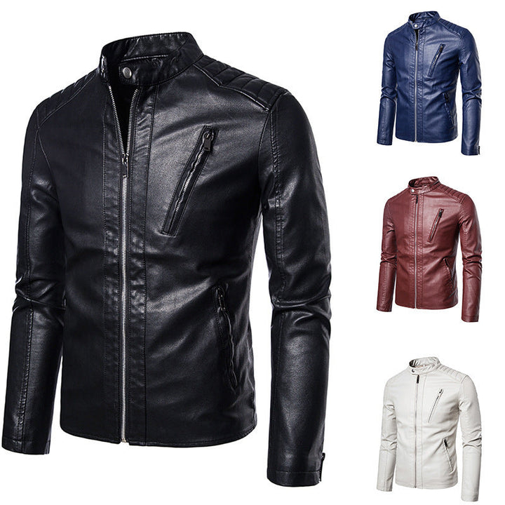 Herr Mode Läderimitation Jacka med Quiltad Detaljer