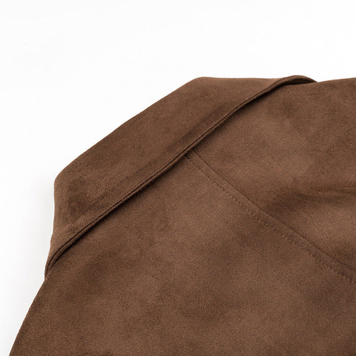 Dam lång oversize Velour läder trenchcoat med knytband och Shoulder Straps