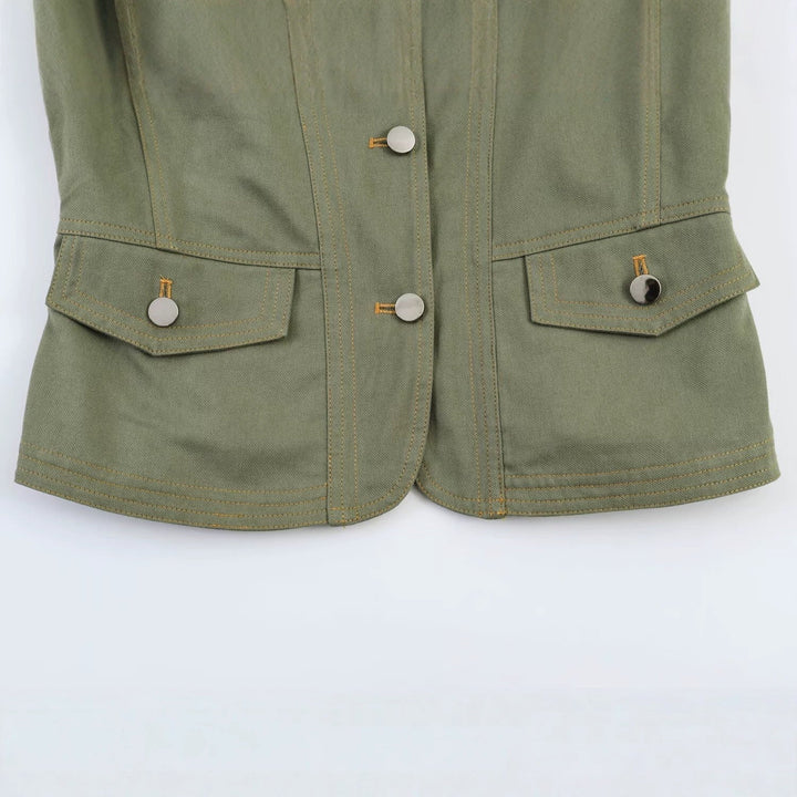 Dam Utility Fältjacka med Stå Krage, Shoulder Patches, och Lock Fickor