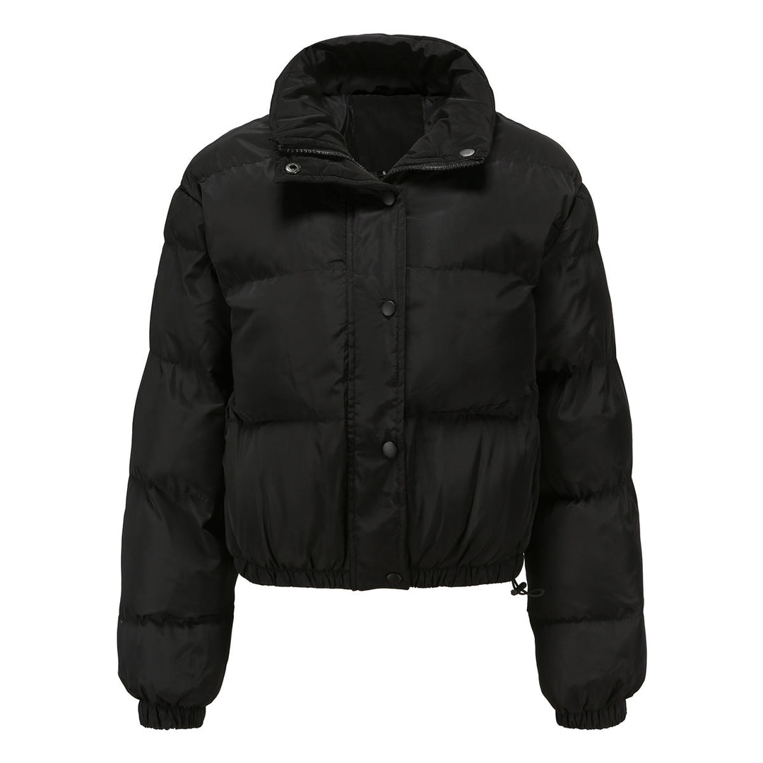 Dam kort quiltad vinterjacka med ståkrage och drawstring