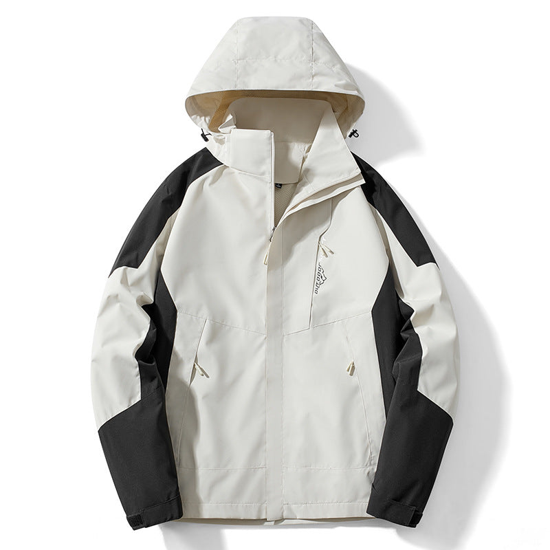 Herr Colorblock softshell Trekker Jacka med huva, dold dragkedjas och sidofickor