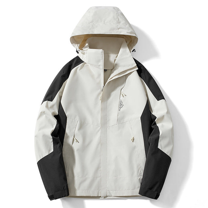 Herr Colorblock softshell Trekker Jacka med huva, dold dragkedjas och sidofickor