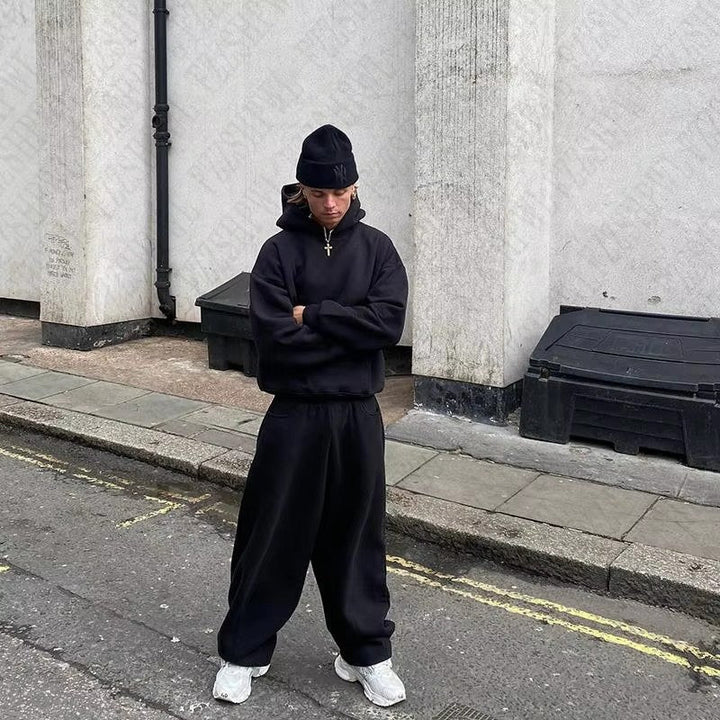 Herr Urban Boxig Luvtröja med Shortened Body, Drop Axel, och Mjuk Fleece Inner Foder