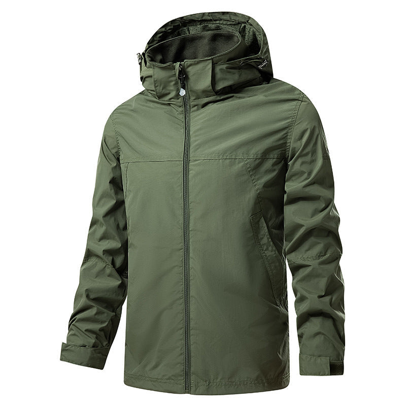 Herr Lätt Packable Regn och Vind Jacka med Justerbar Huva och Microfleece Krage