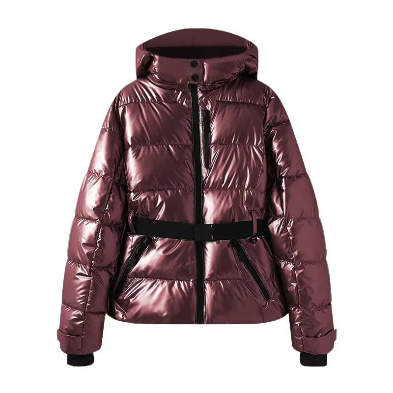Dam 100+ Quiltad Ski och Vinterjacka med Huva, Waist Belt &amp; Vattentät Zippers