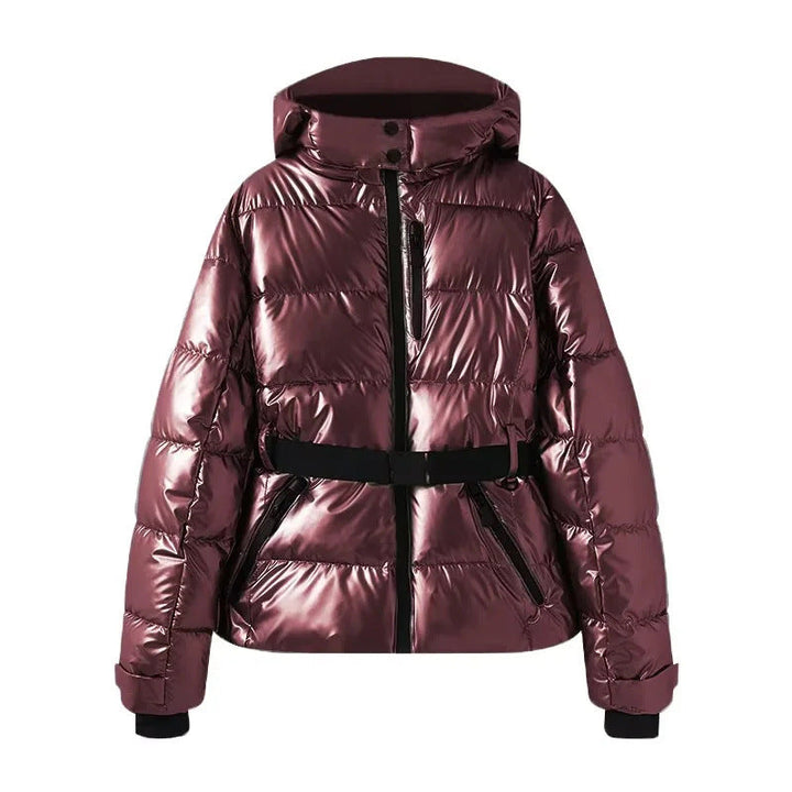 Dam 100+ Quiltad Ski och Vinterjacka med Huva, Waist Belt &amp; Vattentät Zippers