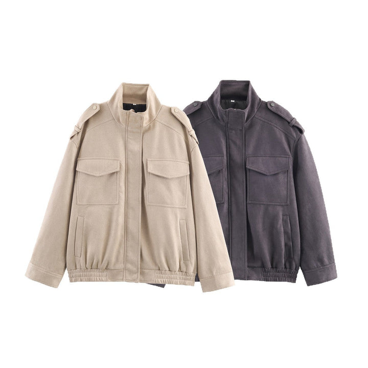 Dam utility field jacka med ståkrage, epaulettes, och elastic fåll