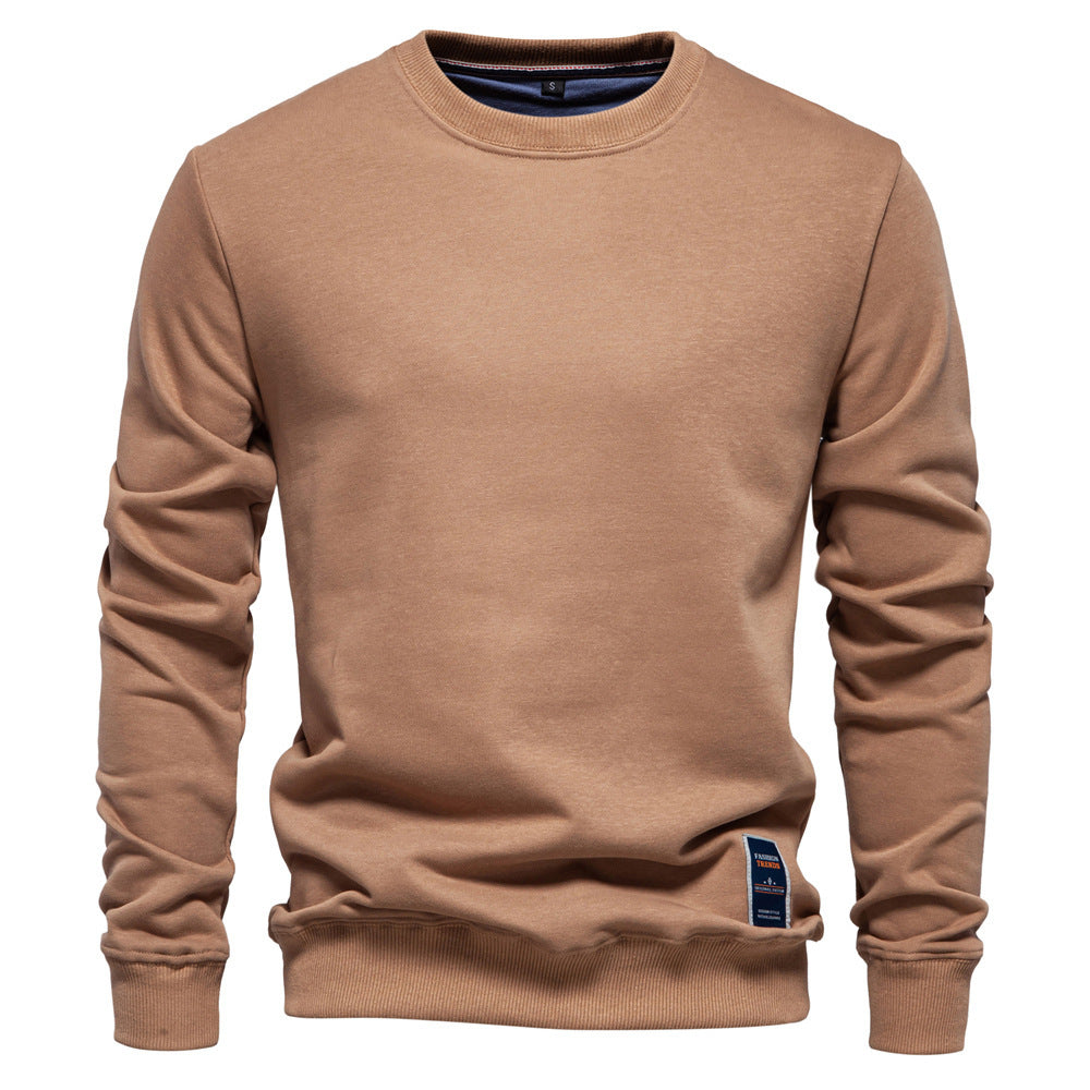 Herr Klassisk Crew Neck College-Tröja Gjord av Kraftig Bomullsblandning med Fleece Inner Side och Ribbstickade Muddar