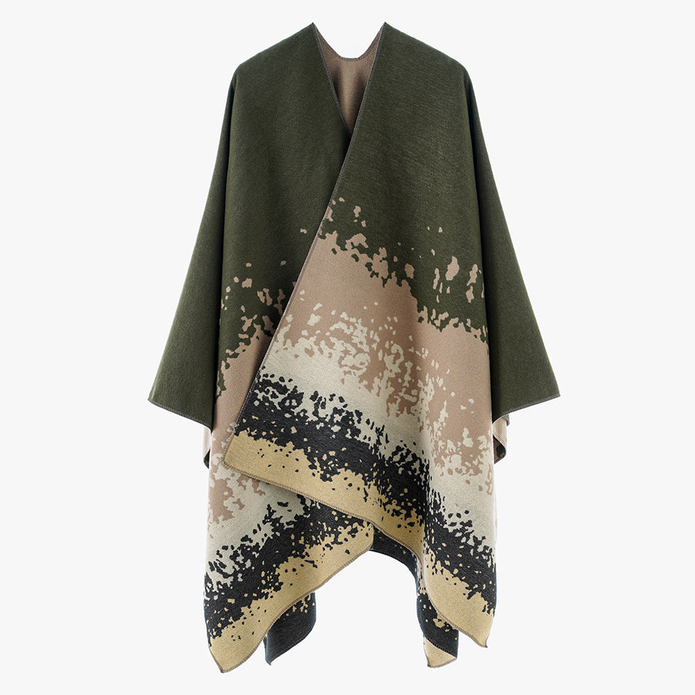 Dam Oversize Reversible poncho tillverkad av Jacquard med abstract Färg gradient