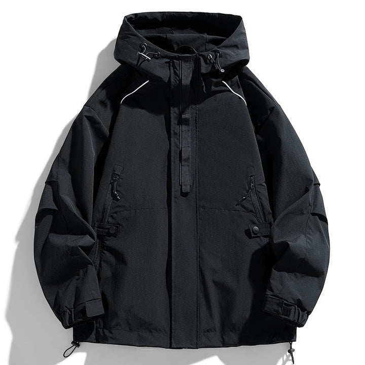 Unisex lätt två-tone wind och rain jacka med huva, dragsko och zip fickor
