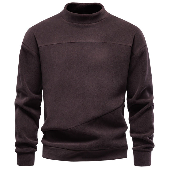 Herr Mysig Microfleece Pullover med Ståkrage och Diagonal Decorative Stitches