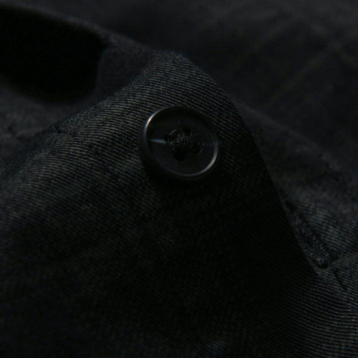 Herr Rutig Skjortjacka-Over Skjorta Tillverkad av Lätt Twill med Bröstficka