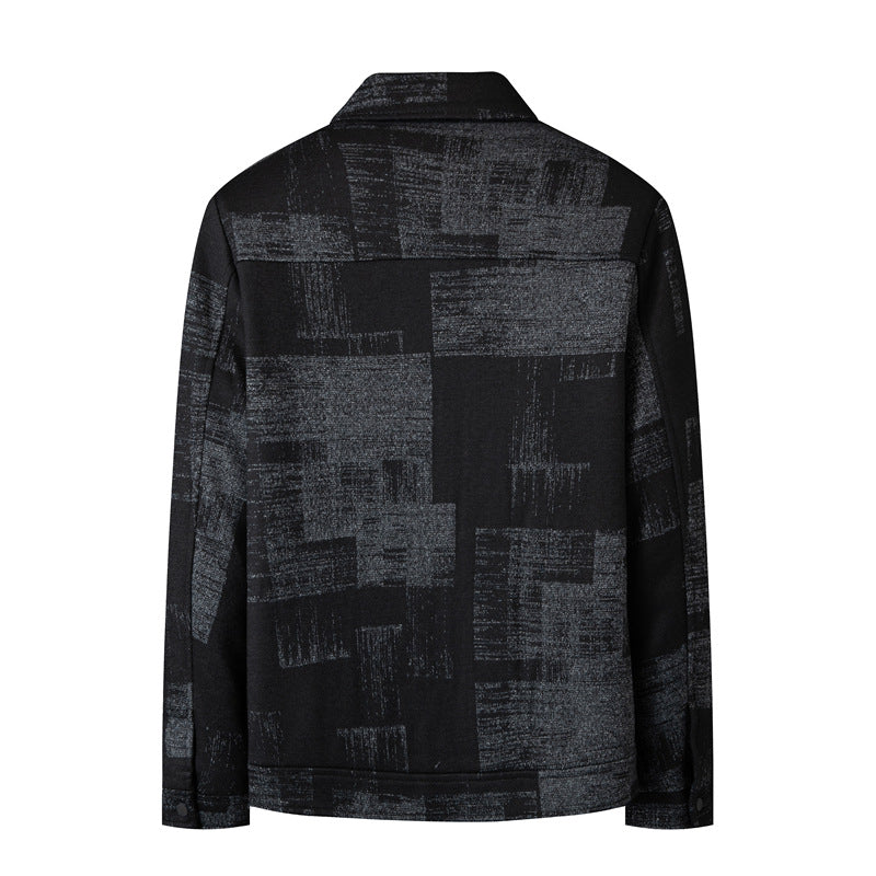 Herröverskjorta Jacka i Skjortjacka Stil med Graphic Patch Mönster och Dragkedja
