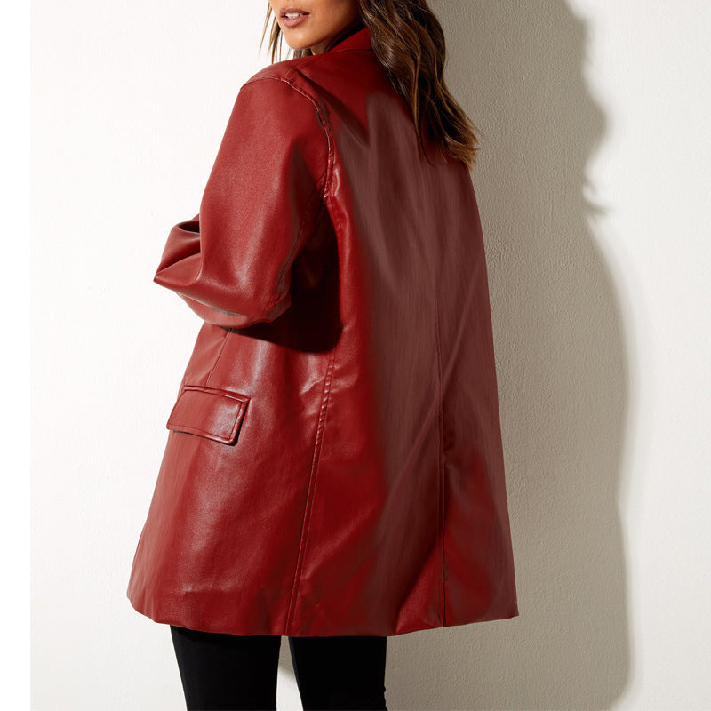 Dam Oversized Konstläder Blazer Jacka