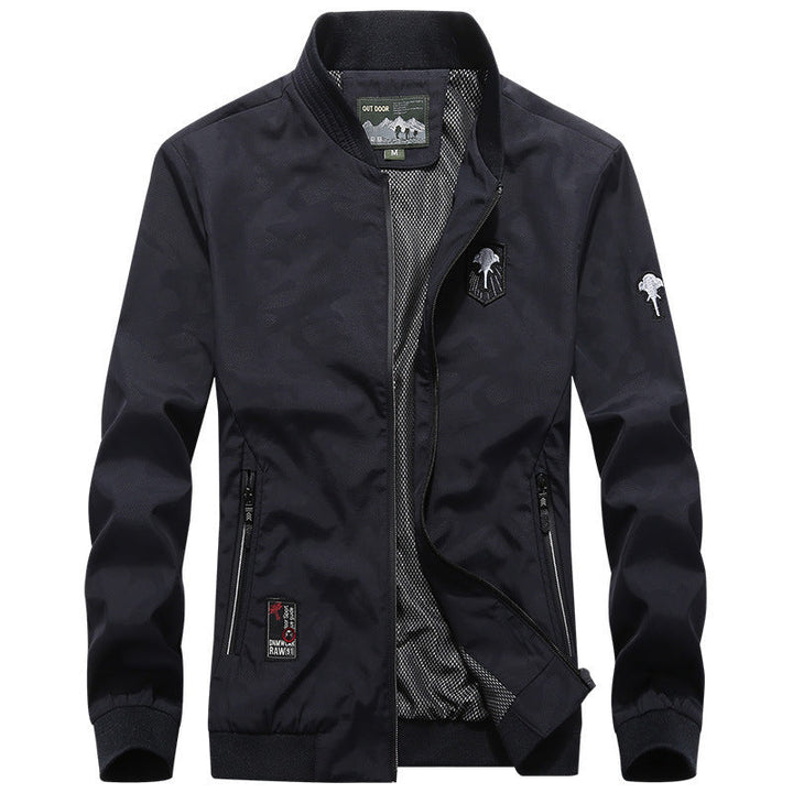Herr lätt urban Windbreaker Jacka med meshfoder, Broderad Patchar och fickor med dragkedja