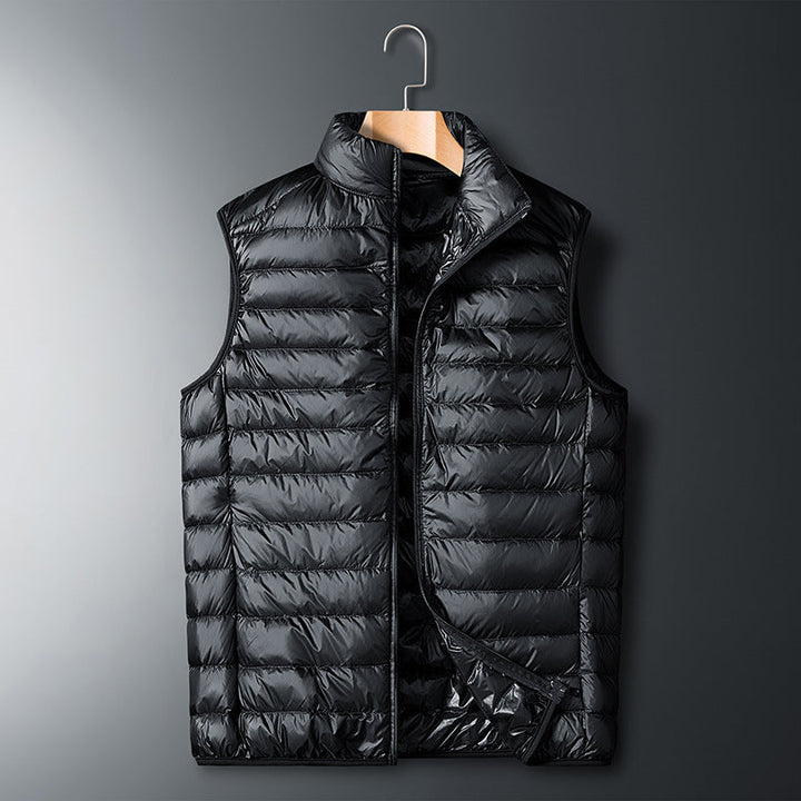 Herr Ultralight Packable Dun Imitation Quiltad Väst med Stående Krage