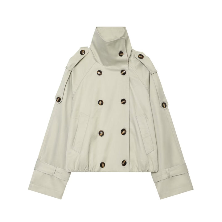 Dam Kort Trench Cape med Hög Funnel Krage och Shoulder Straps