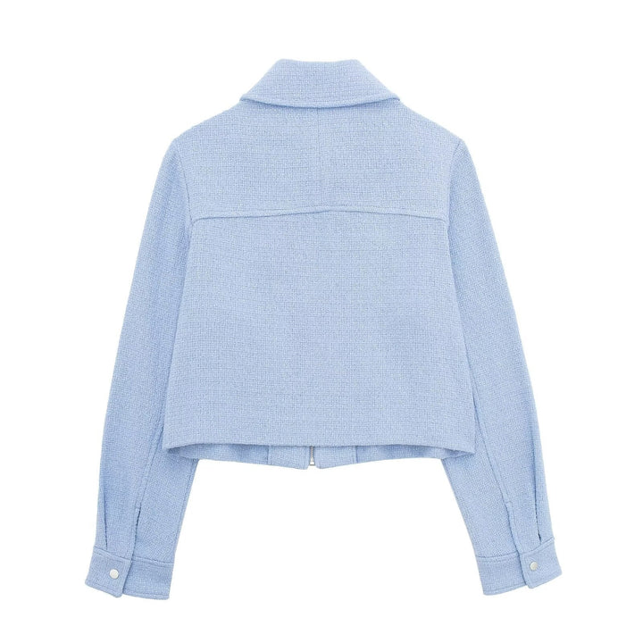 Dam structured kort jacka i bouclé look med dragkedja och skjortkrage