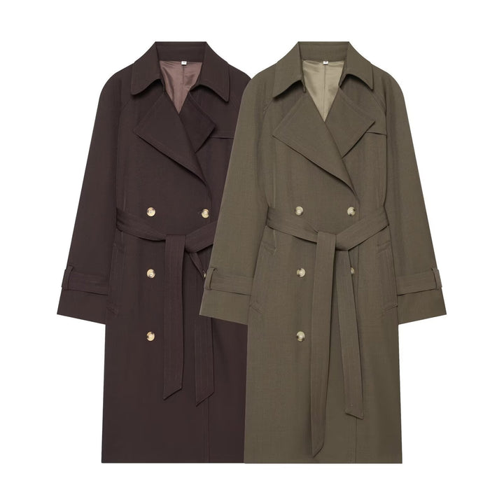 Dam Double-Breasted trenchcoat med midjebälte och Raglan ärmar