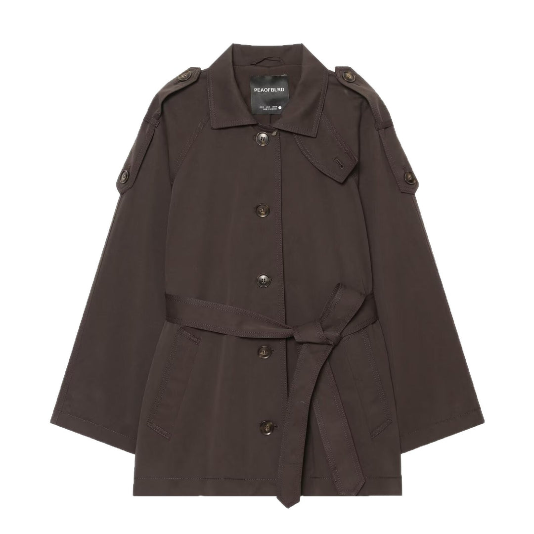 Dam Kort Cape Trench med Belt och Epaulettes