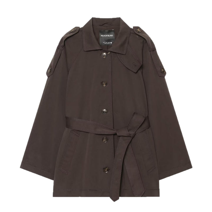 Dam Kort Cape Trench med Belt och Epaulettes
