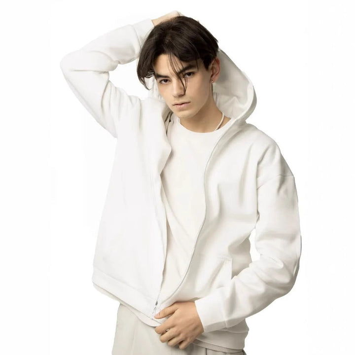 Herr Nan Minimalistisk Dragkedja Luvtröja med Clean Oversized Skärning och Mjuk French Terry Foder