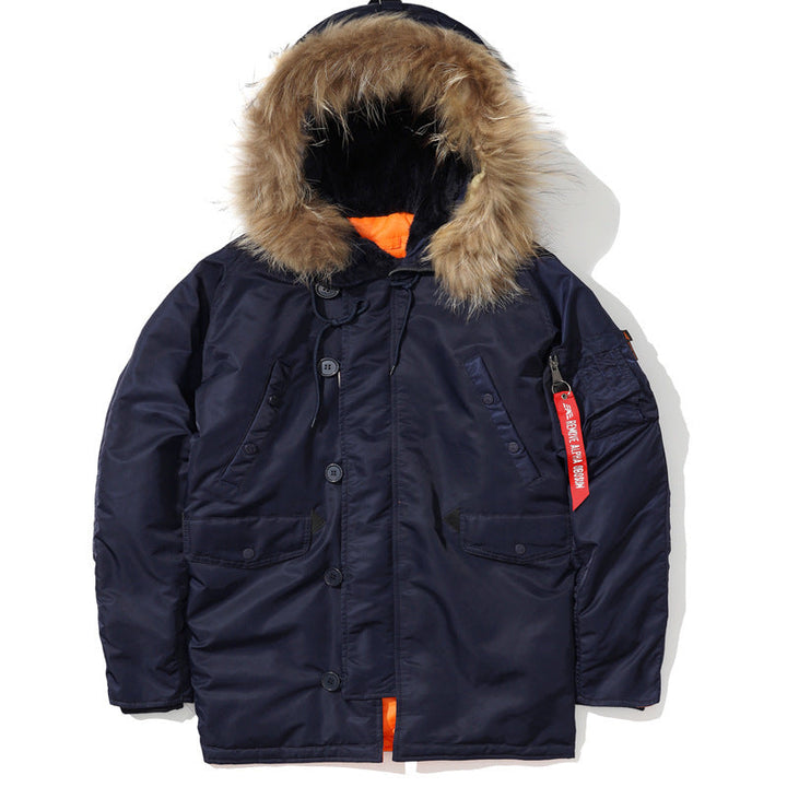 Herr Kraftig Termisk Parka i Expedition Stil med Faux Fur Huva och Multi-Pockets
