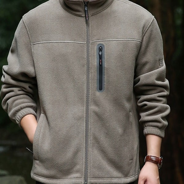 Herr Andningsbar Microfleece Jacka med Vattenavvisande Bröst Zip Knapplist och Stående Krage