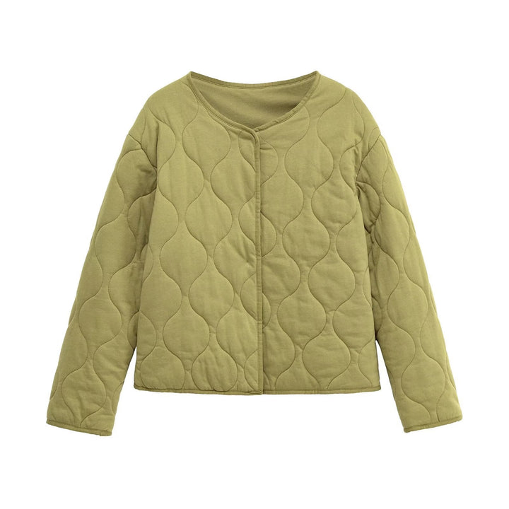 Dam Quiltad Kort Jacka i Oversized Skärning med Round Neck och Wave Stitching