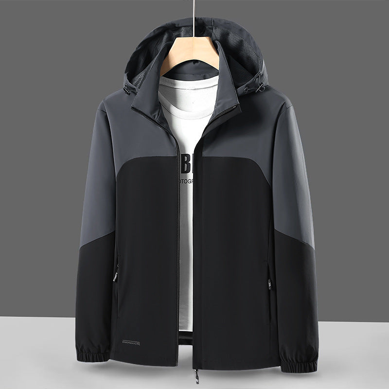 Herr lätt softshell Windbreaker med huva, vattenavvisande Membran och fickor med dragkedja