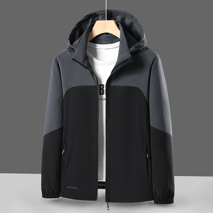 Herr lätt softshell Windbreaker med huva, vattenavvisande Membran och fickor med dragkedja