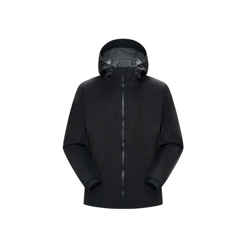 Herr Minimalistisk Softshell Regn Jacka med Dold Dragkedja, Integrerad Huva, och Andningsbar Mesh Foder
