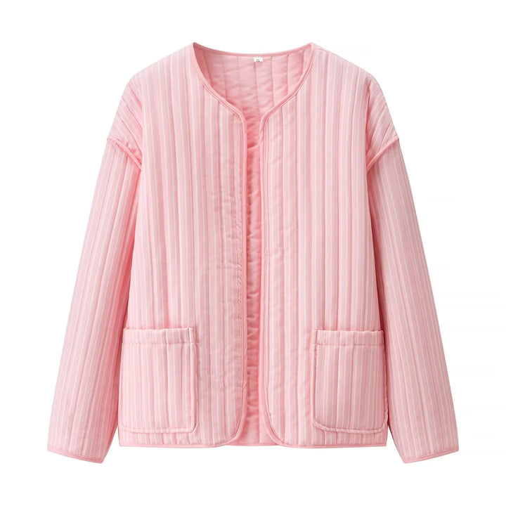 Dam Quiltad Övergångsjacka med Round Neckline, Open Fram och Utanpåfickor