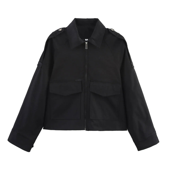 Dam kort utility blousonjacka med patch flap fickor och epaulettes
