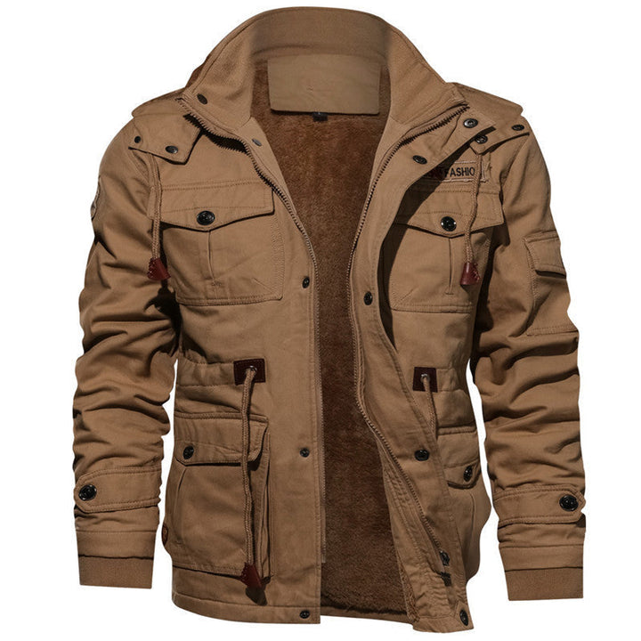 Herr Utility Canvas Jacka med Teddy Fleecefoder, Dragsko, och Multi-Pockets
