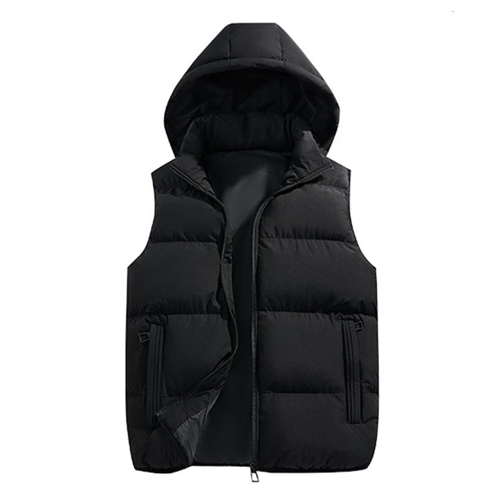 Herr Quiltad med Huva Väst med Termisk Filling, Zippered Fickor, och Vindtät Outer Shell