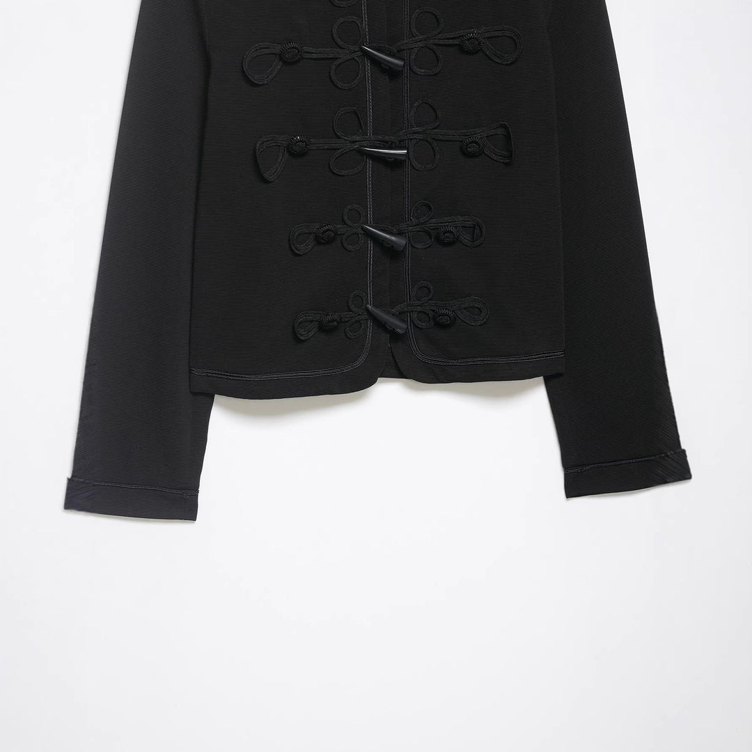 Dam Kort Jacka i Military Stil med Cord Frog Closures