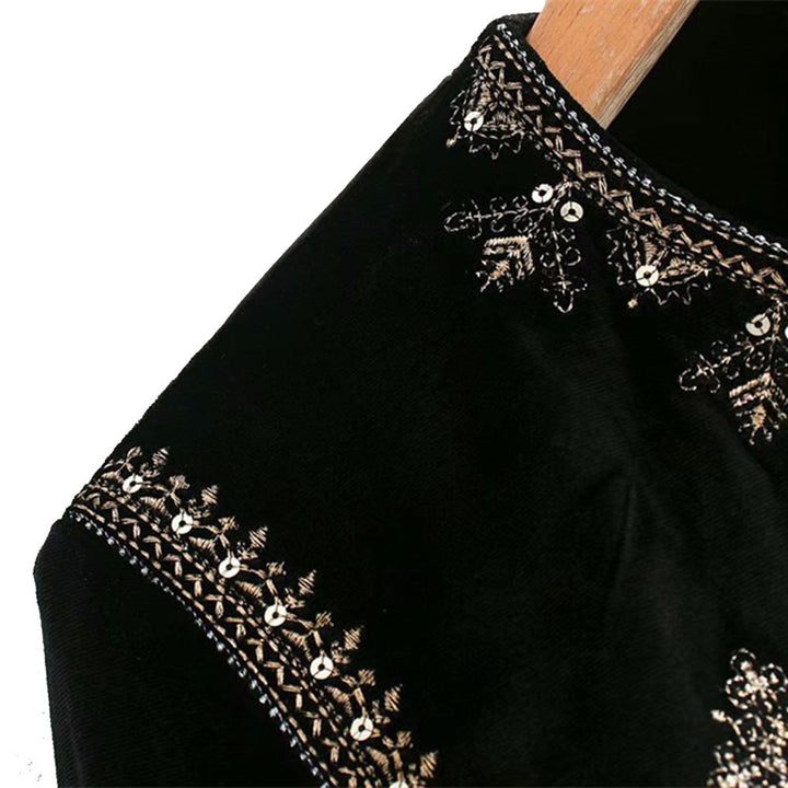 Dam sammet kort jacka med Ornamental Bead och dekorativ broderi