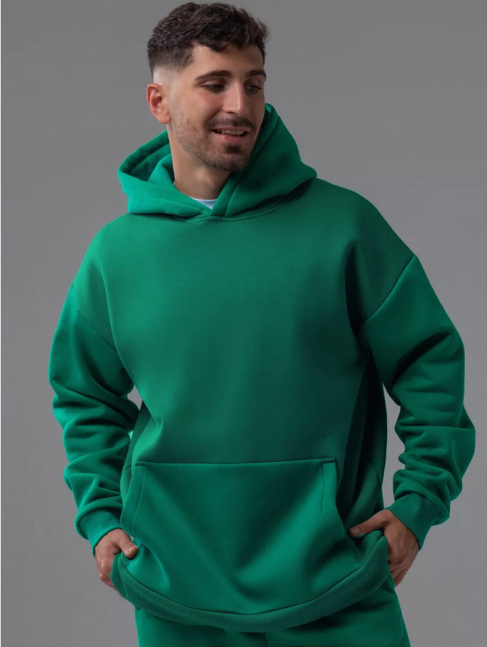 Herr Kraftig Fleece Boxig Luvtröja med Deep Axel Drop Reinforced Huva och Känguruficka