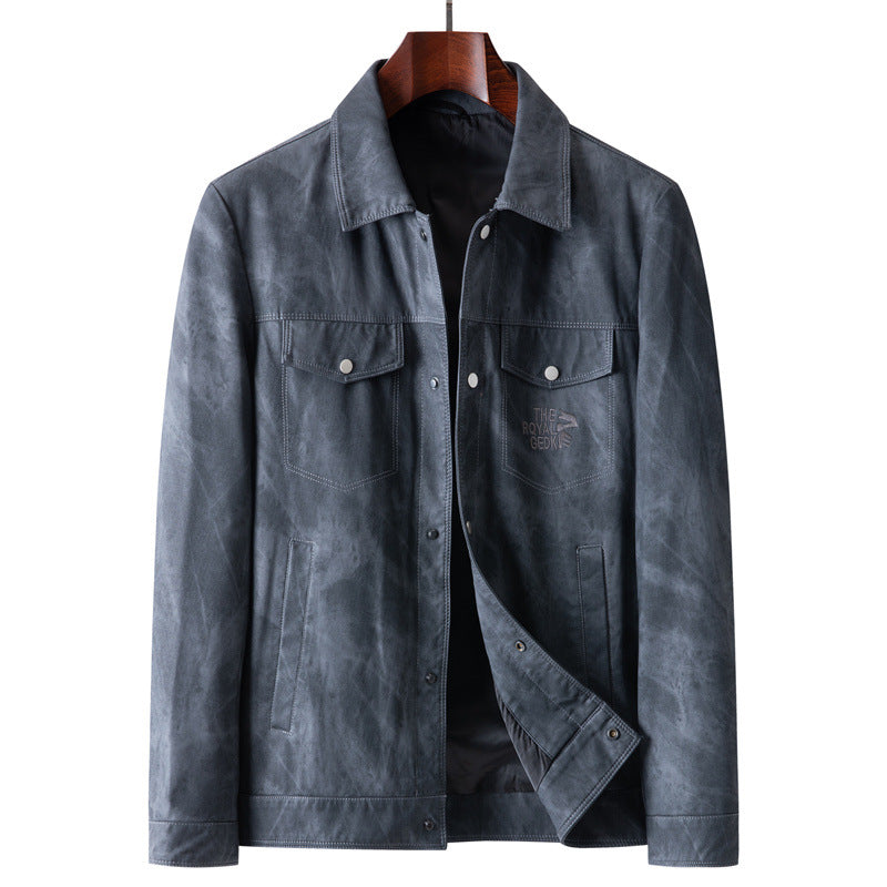 Herr Suede Look Trucker Jacka med Skjorta Krage och Lock Fickor