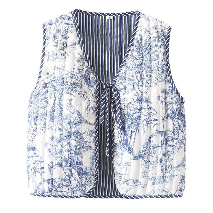 Dam quiltad patchwork väst med tie och V-neck