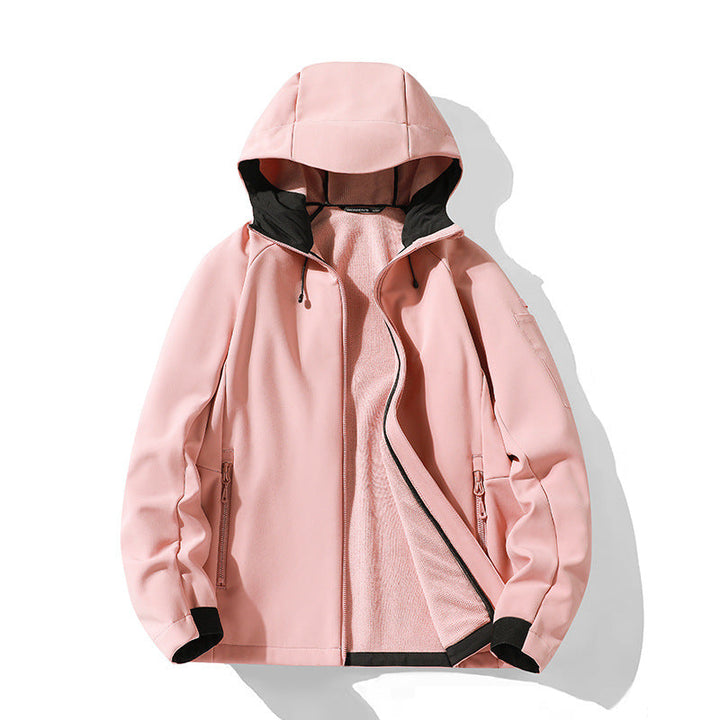Dam softshelljacka med huva och fleecefoder, vindtät vattenavvisande