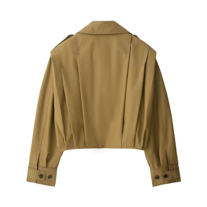 Dam kort skuren trench Blouson jacka med Pleats och Epaulettes