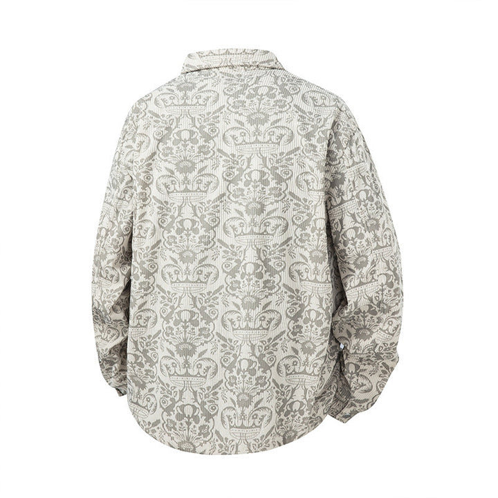 Herr Ornamental Overshirt i Jacquard Look med Lockfickor och Avslappnad Passform
